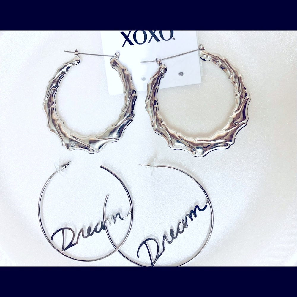 2/$20 Hoop Earrings Xoxo Dream Script Silver Set.